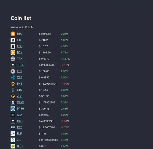 Screenshot of crypto info